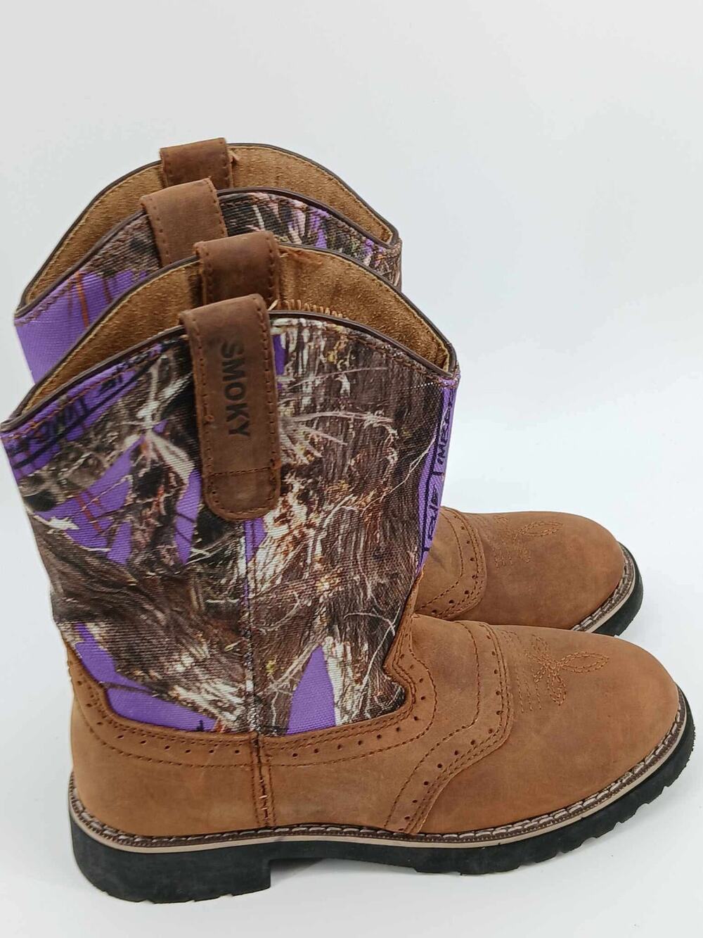 cowboy boots, Smoky Mountain, youth size 4, brown with purple camo pattern
